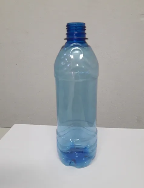 Empty 500ml blue PET bottle without a cap