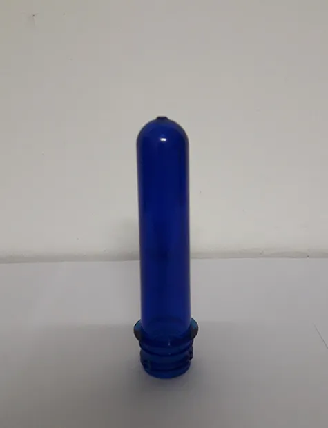 Larger blue PET preform standing upright