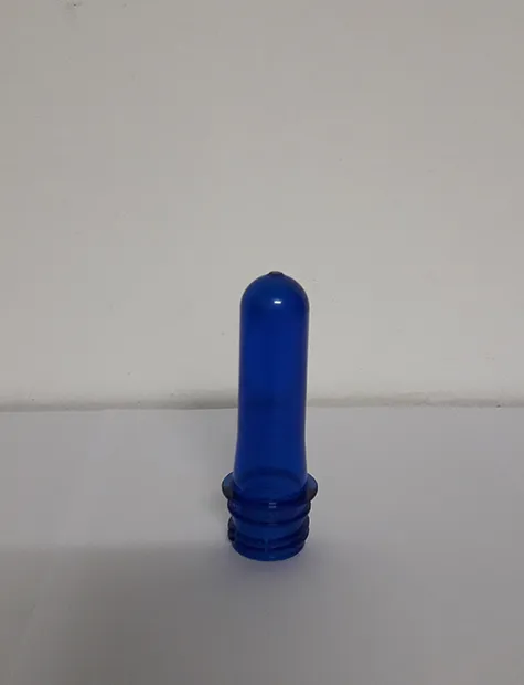 Blue PET preform standing upright