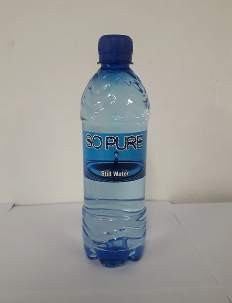 500ml So Pure water bottle with a blue cap and label