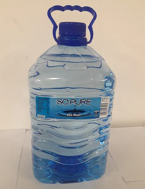 5 litre So Pure water bottle with a blue handle and So Pure label